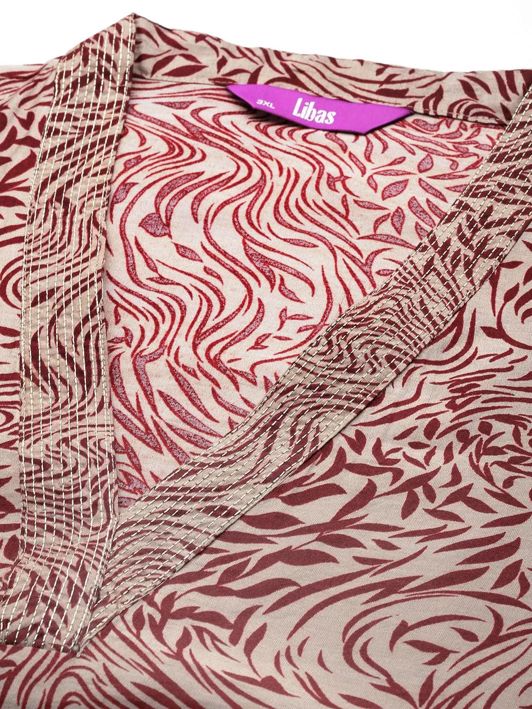 Plus Size Maroon Printed Silk Blend Straight Suit With Dupatta