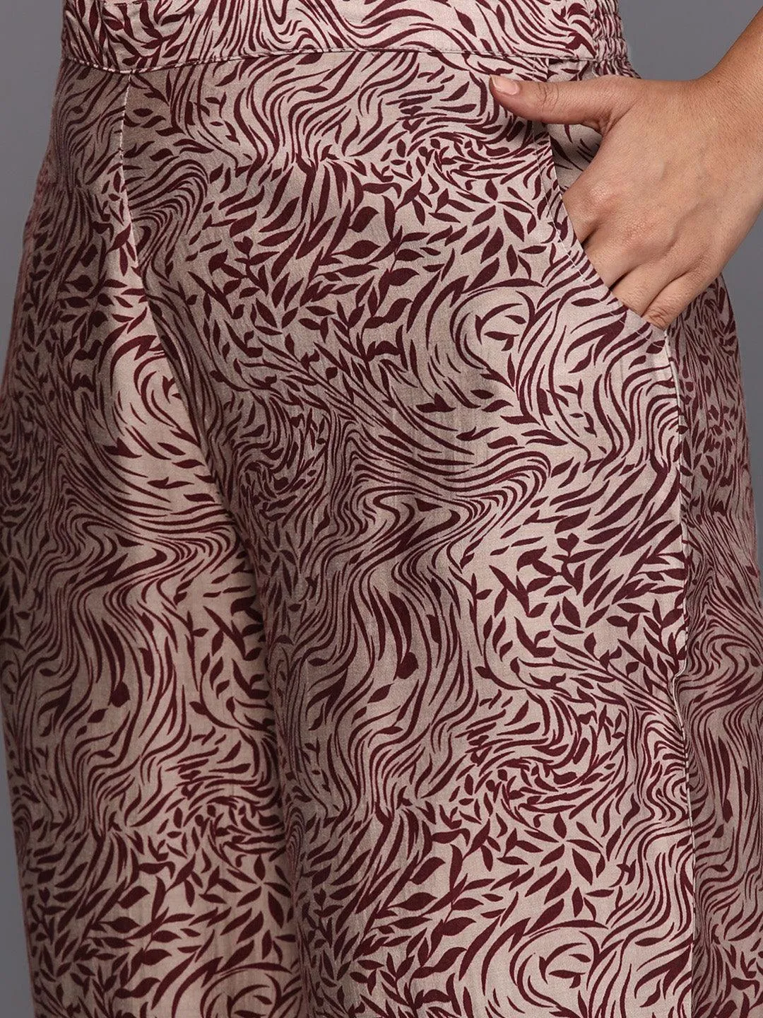 Plus Size Maroon Printed Silk Blend Straight Suit With Dupatta