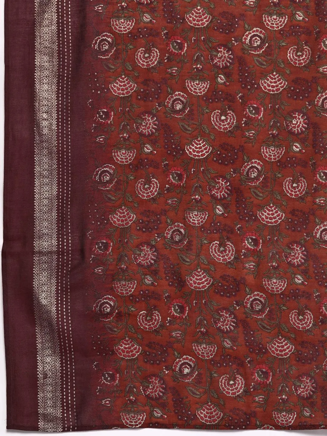 Plus Size Maroon Printed Silk Blend Straight Suit With Dupatta