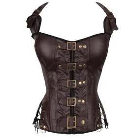 Plus Size Women's PU Leather Halter Overbust Corset Top Steampunk Corset Bustier Slimming Body Shapewear S-2XL