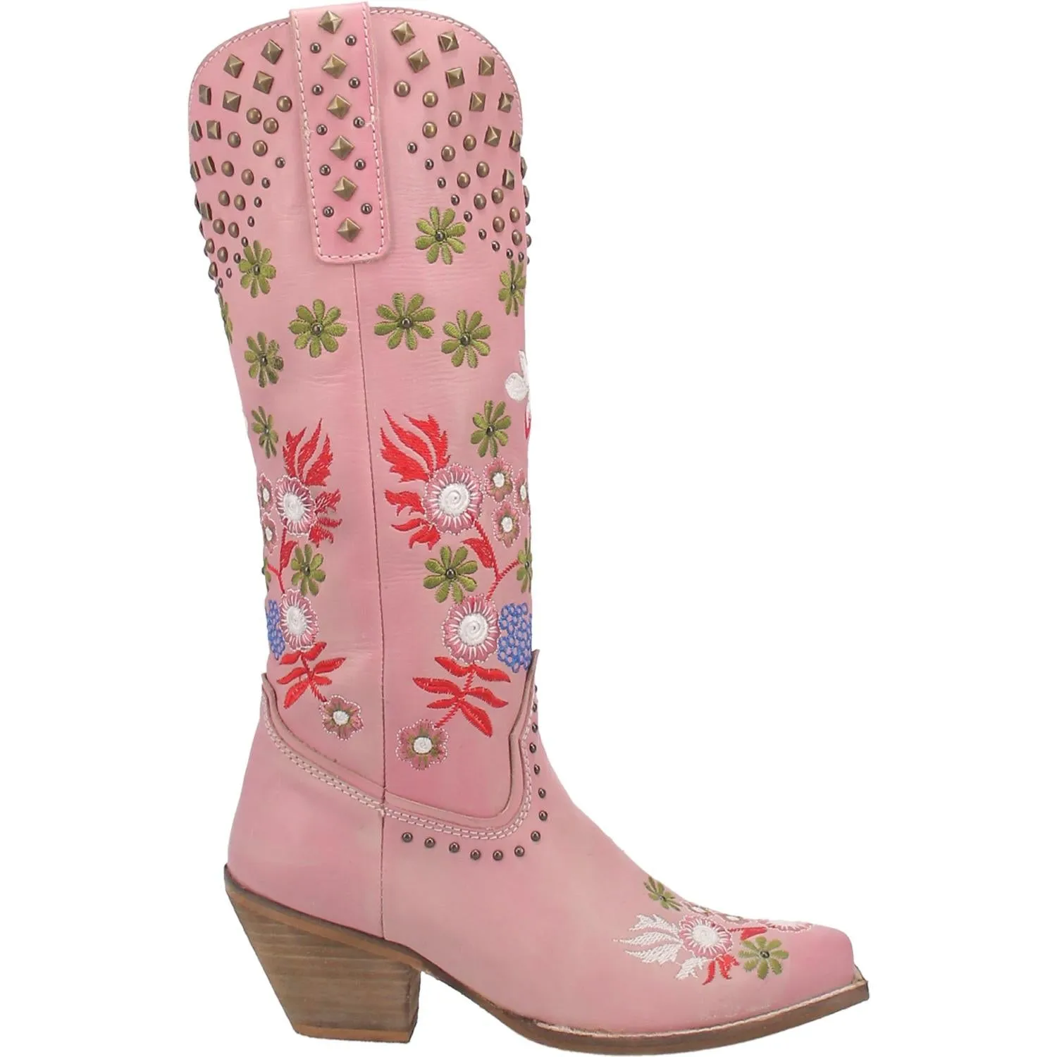 Poppy Pink Embroidered Flower Leather Boots (DS)