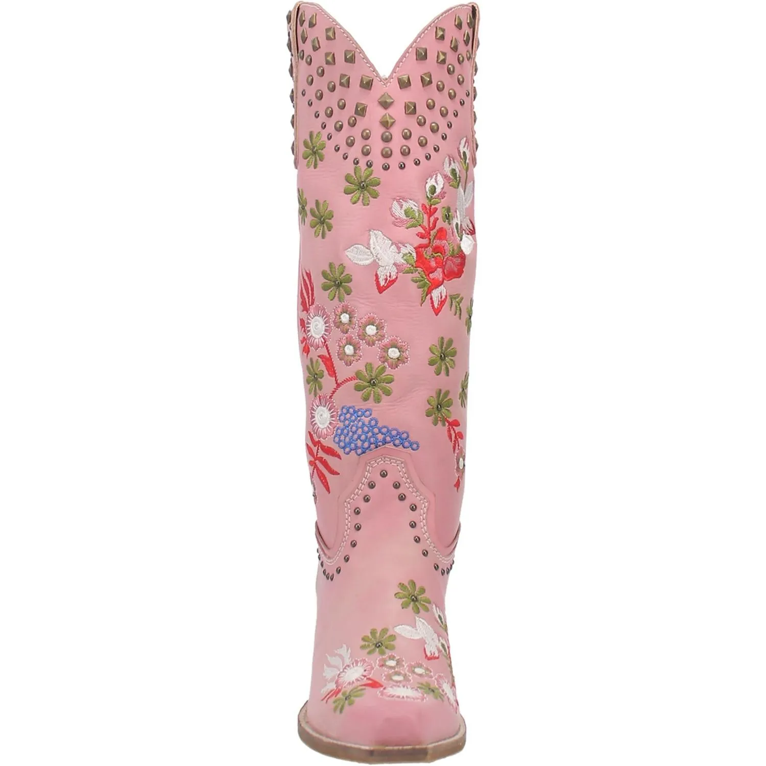 Poppy Pink Embroidered Flower Leather Boots (DS)