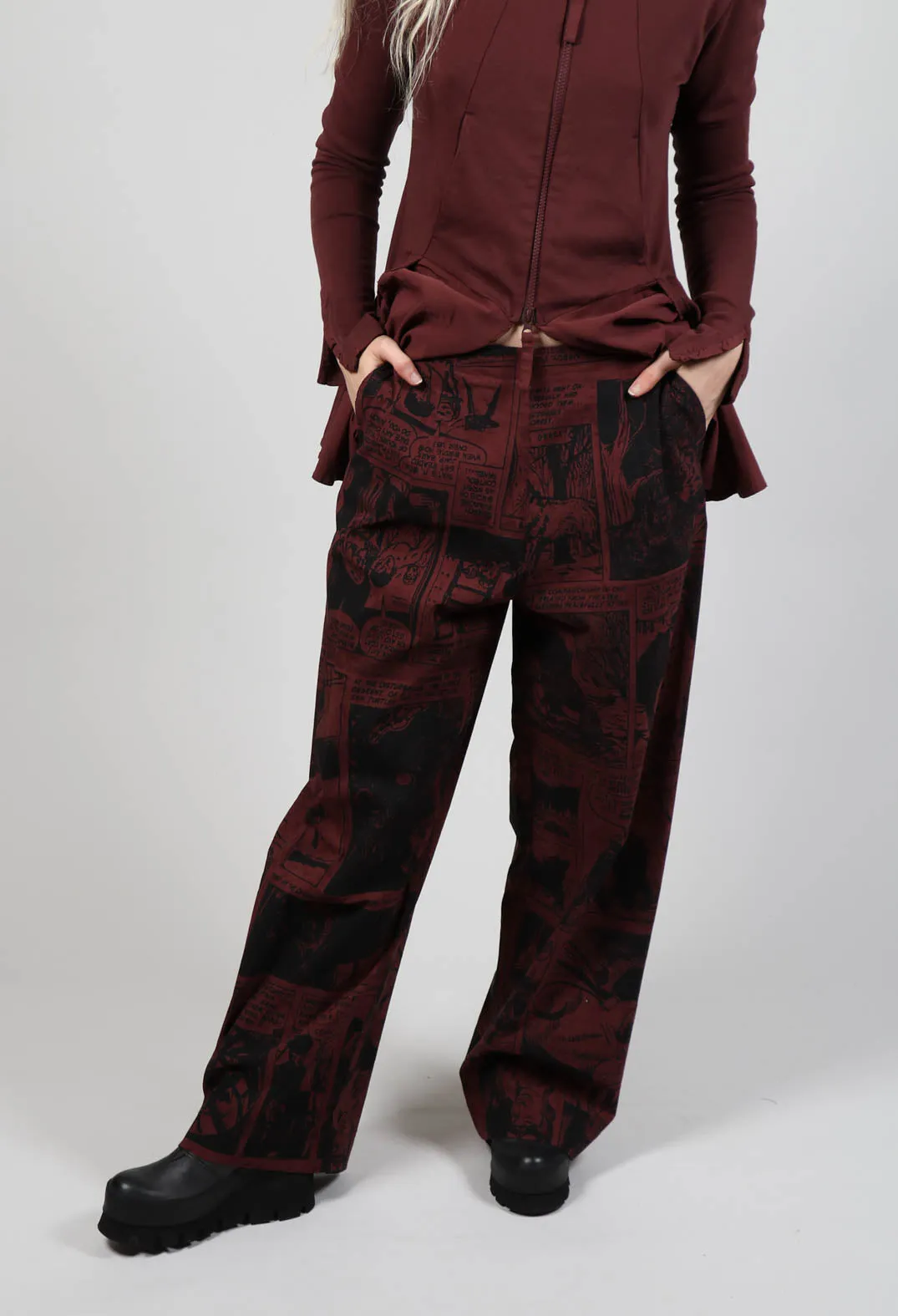 Pull On Relaxed Fit Trousers in Wood Comic