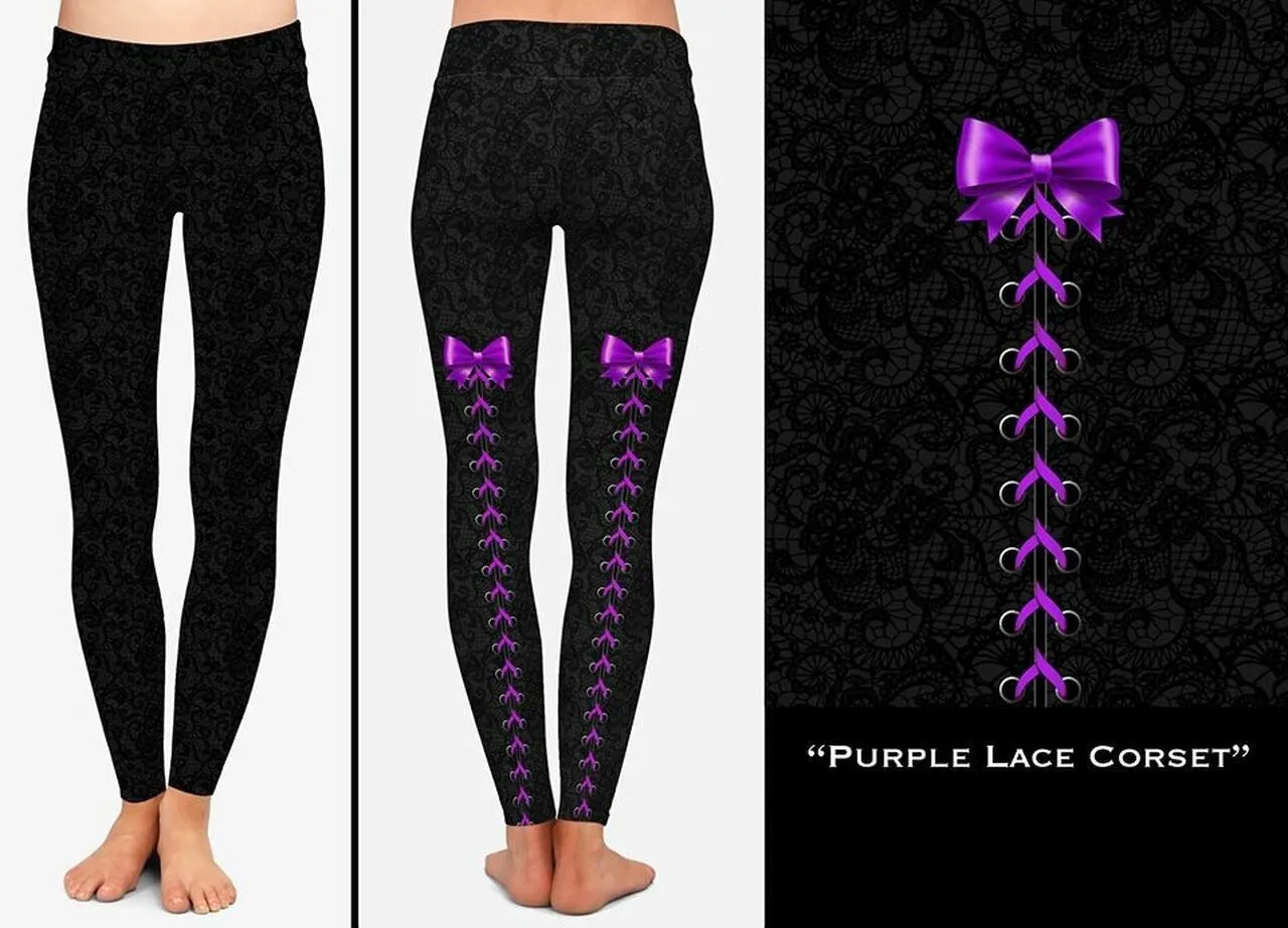 Purple Lace Corset Bow Soft Leggings