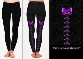 Purple Lace Corset Bow Soft Leggings