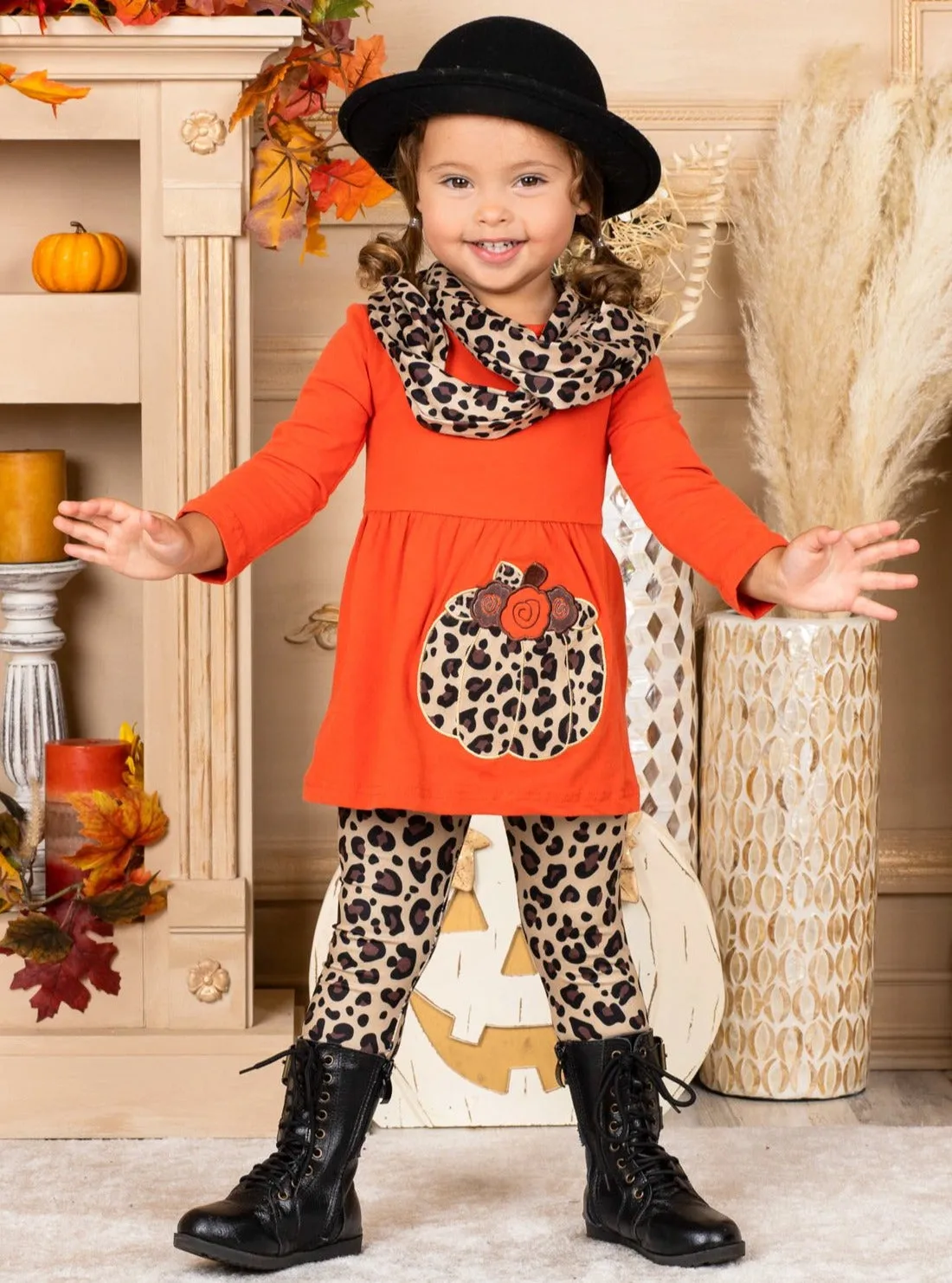 Purrfect Pumpkin Tunic, Leopard Leggings and Scarf Set