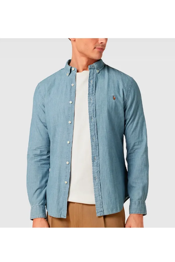 Ralph Lauren Slim Chambray Denim Shirt Washed Blue