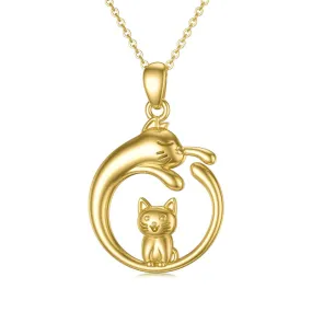 Real Gold Cat Necklace for Women Girls 14K Yellow Gold Cute Pet Pendant Necklace Animal Lover Jewelry Gifts for Birthday Christm