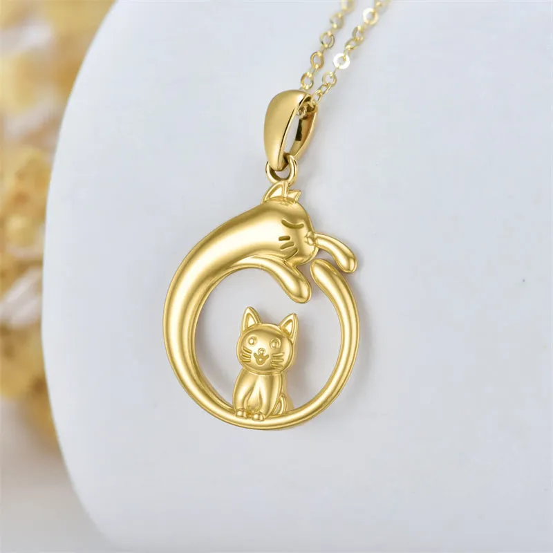 Real Gold Cat Necklace for Women Girls 14K Yellow Gold Cute Pet Pendant Necklace Animal Lover Jewelry Gifts for Birthday Christm