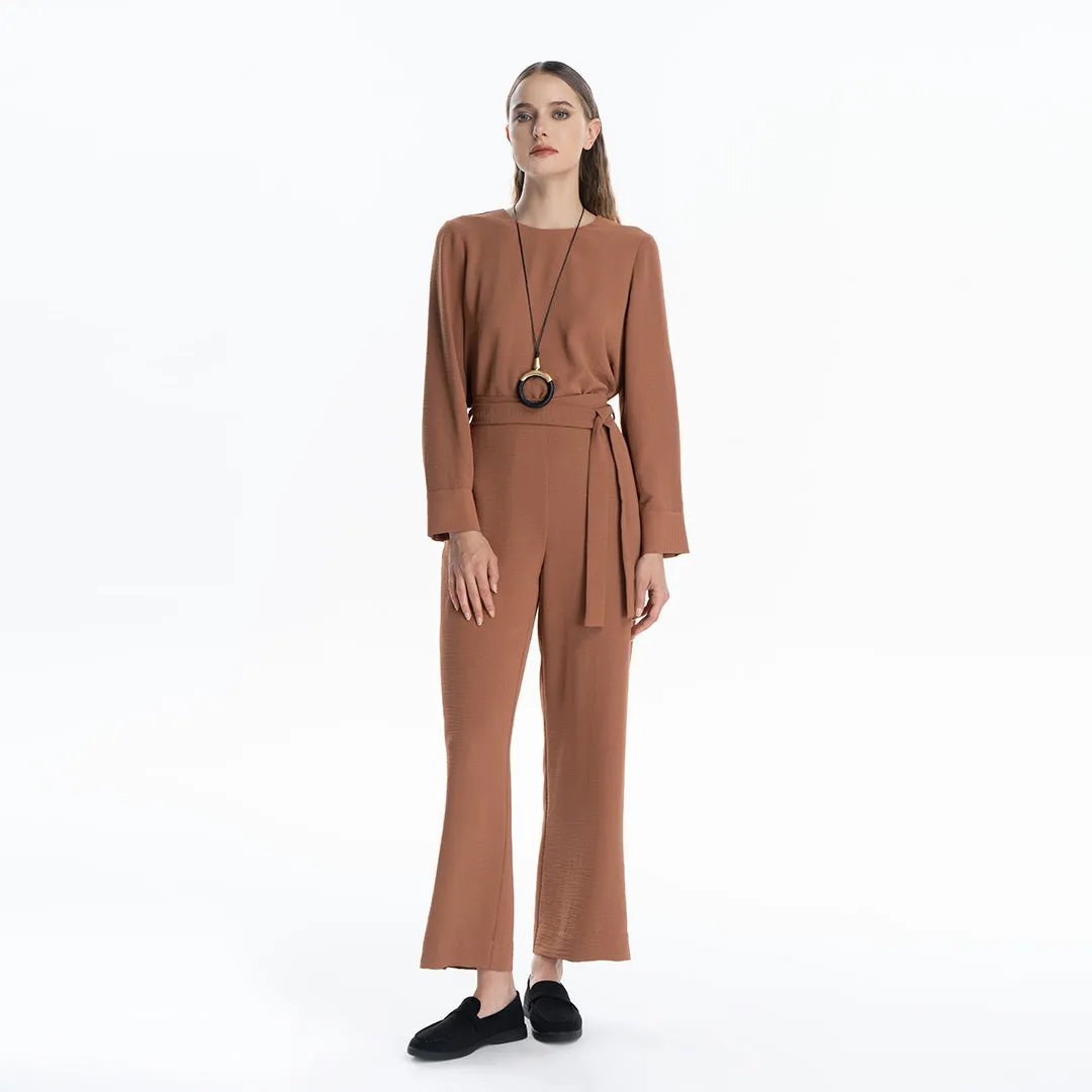 Ribbon Belt Hi-Rise Straight Leg Trouser