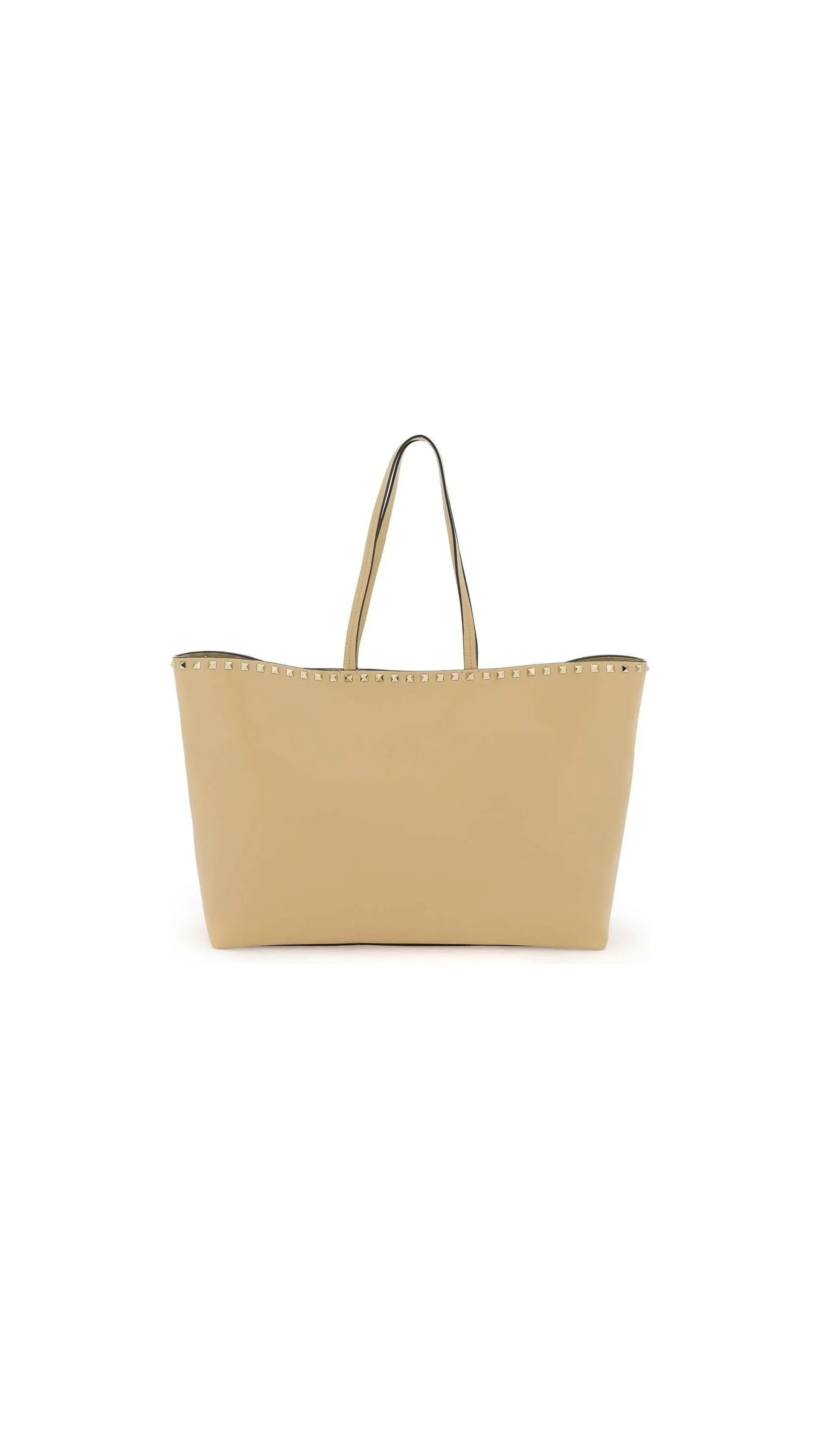 Rockstud Grainy Leather Tote Bag - Beige