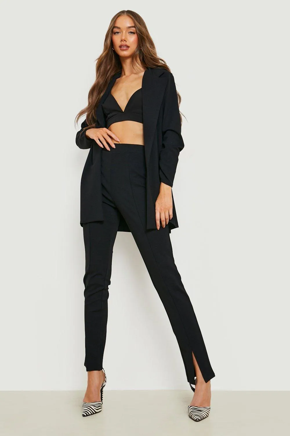 Ruched Sleeve Blazer & Split Front Pants