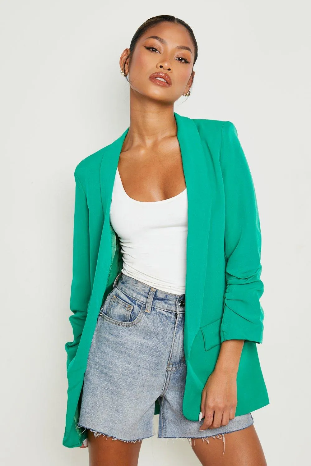 Ruched Sleeve Tailored Blazer