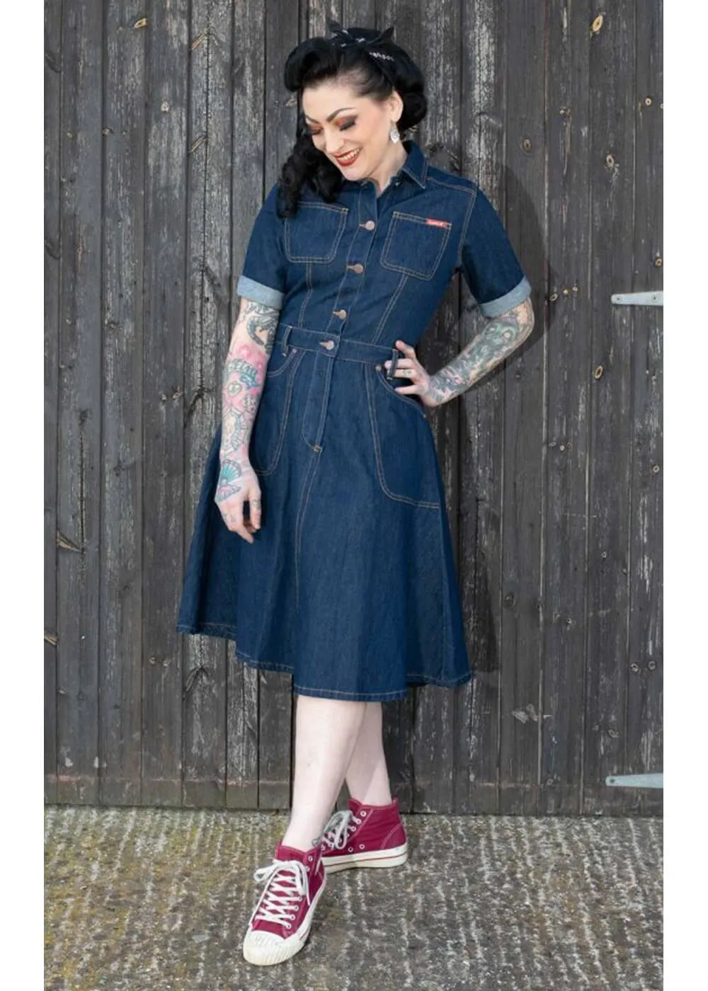 Rumble59 Rocking Rosie Jeans 50's A-Line Dress Denim Navy