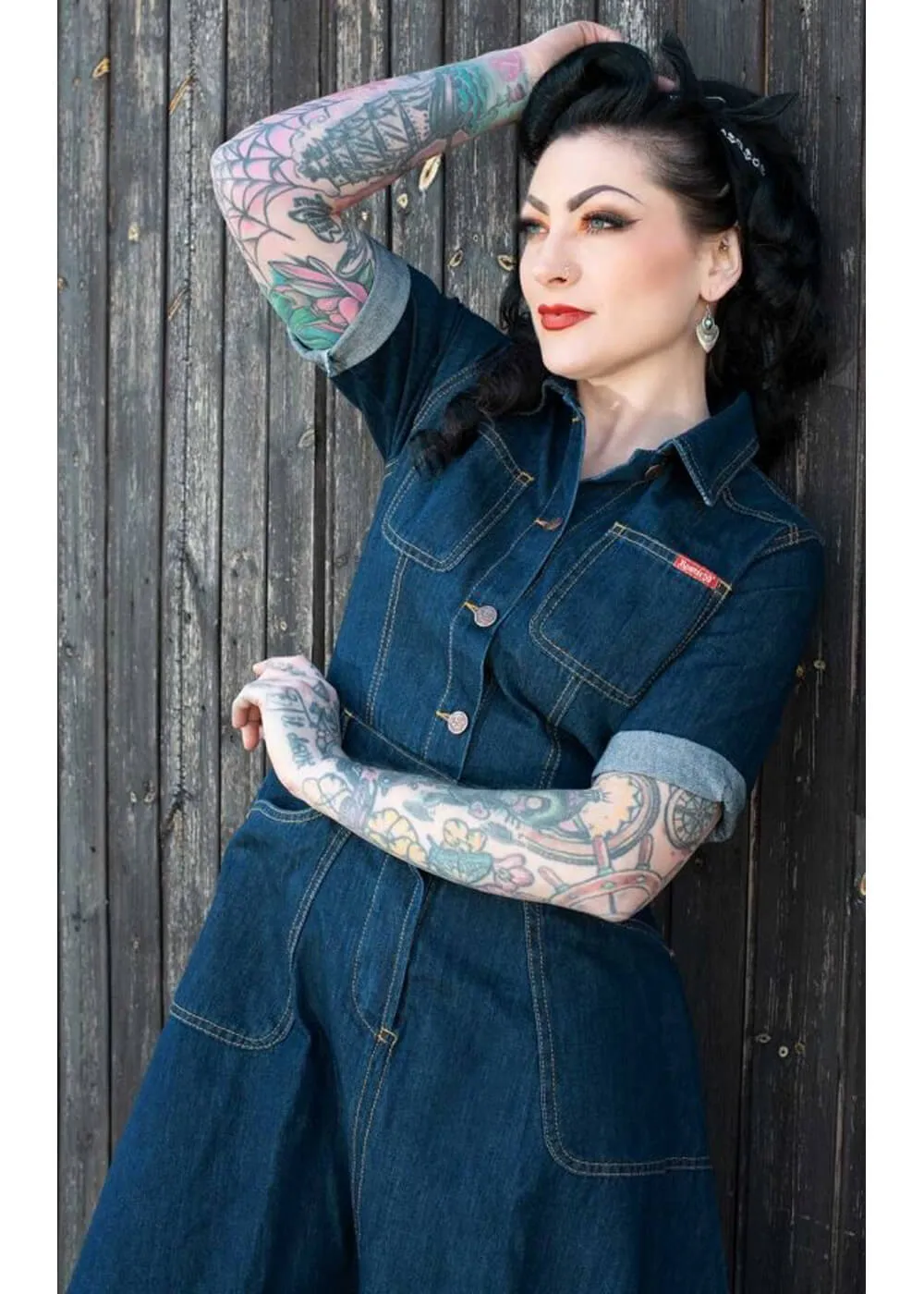 Rumble59 Rocking Rosie Jeans 50's A-Line Dress Denim Navy