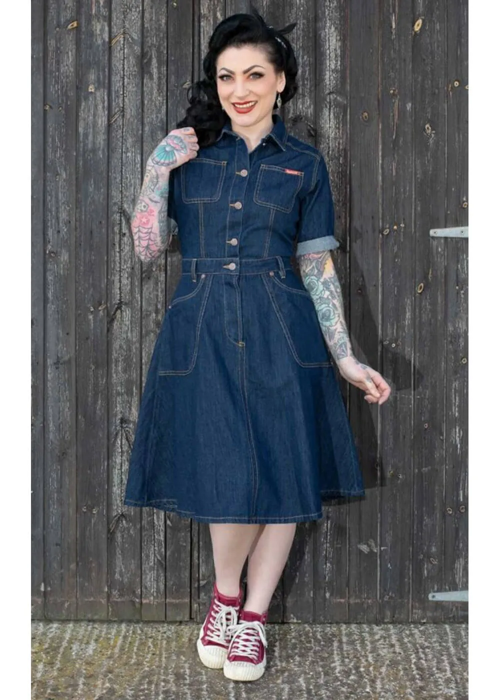 Rumble59 Rocking Rosie Jeans 50's A-Line Dress Denim Navy