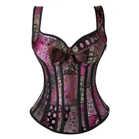 S-6XL Steampunk Sexy Jacquard Shoulder Straps Corset with Cup Lingerie Zipper Side Overbust Waist Trainer Bustier Top