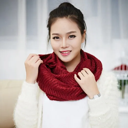 s Knitted Scarf Women echarpe Women Warm 2 Circle Knit Soft Cowl Neck Scarf Shawl &P2