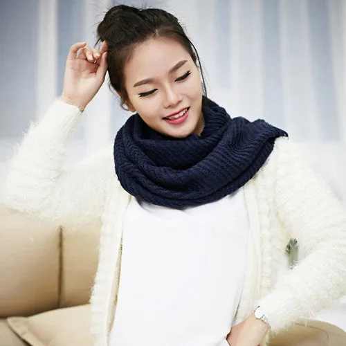 s Knitted Scarf Women echarpe Women Warm 2 Circle Knit Soft Cowl Neck Scarf Shawl &P2