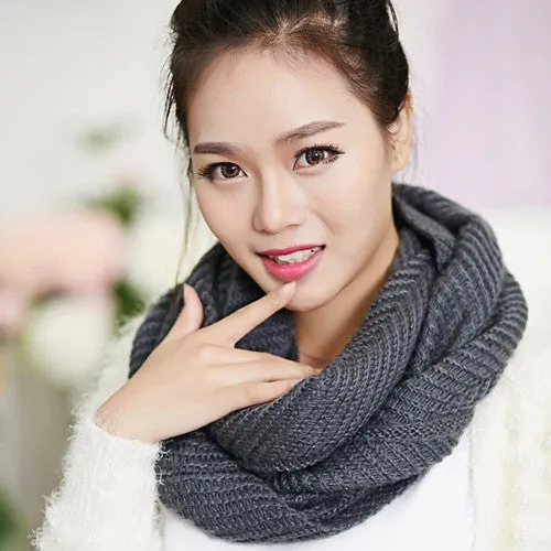 s Knitted Scarf Women echarpe Women Warm 2 Circle Knit Soft Cowl Neck Scarf Shawl &P2