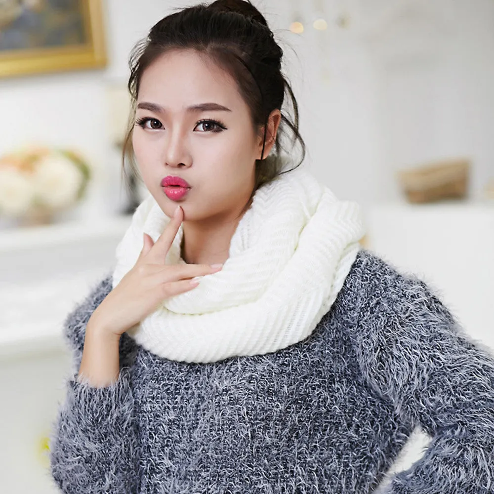 s Knitted Scarf Women echarpe Women Warm 2 Circle Knit Soft Cowl Neck Scarf Shawl &P2