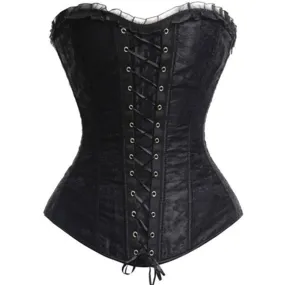 Sexy Gothic Lace Cover Lace up Boned Overbust Corset and Bustier Lingerie Zipper Side Top Body Shaper Plus Size S-2XL