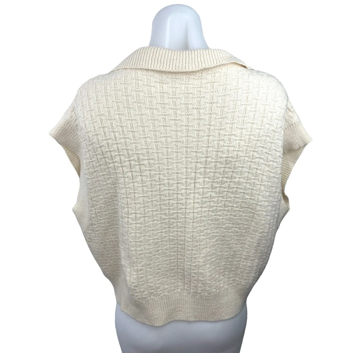 Shein Womens Cream Knitted Collared V-Neck Sleeveless Polo Sweater Vest Top Sz S