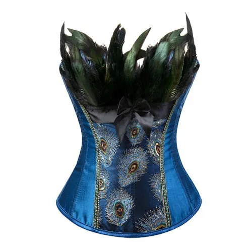 Size S-6XL Burlesque Overbust Corset Embroidery Peacock Princess Corset Gothic feather Clothing Body Shaper Bustier