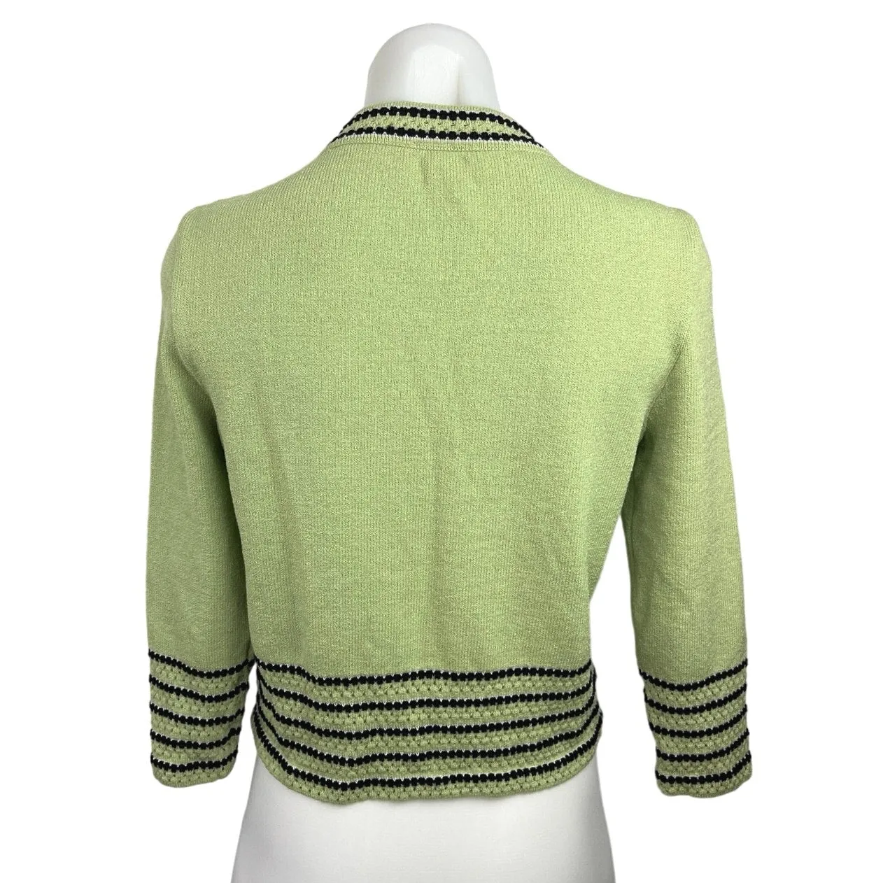 St. John Sport Green Wool Full Zip Mock Neck Striped Cardigan Sweater Top Sz XS