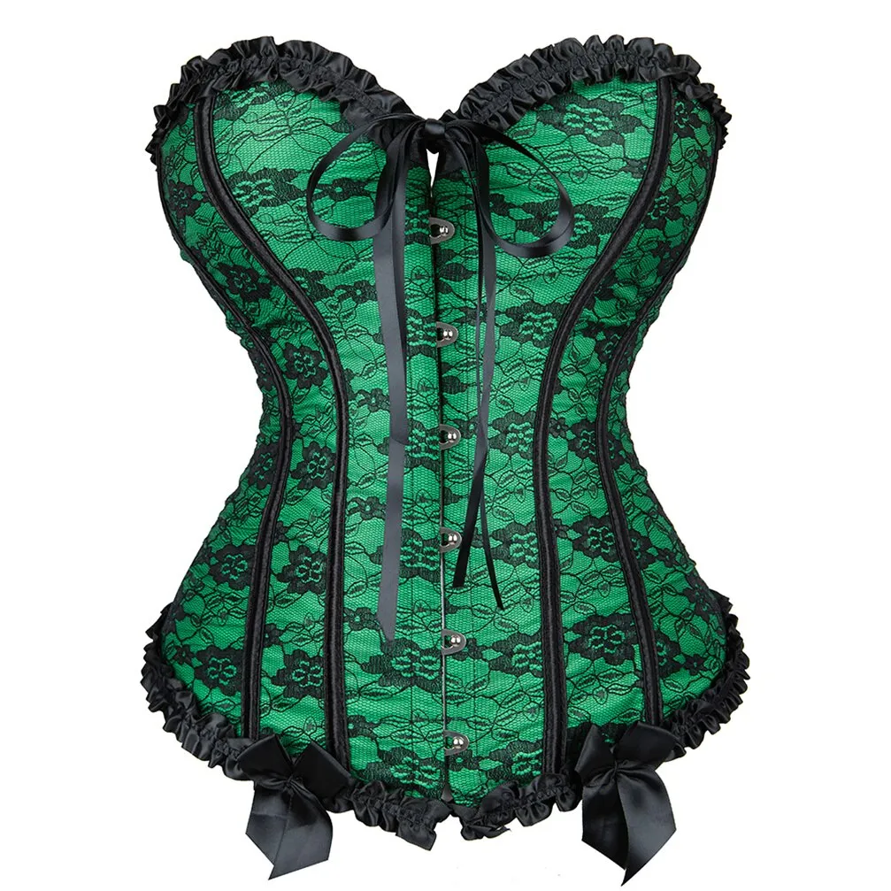 stripe green corset top with cup and mini skirt with shoulder straps bustier sexy lace lingerie Carnival dress body shaper