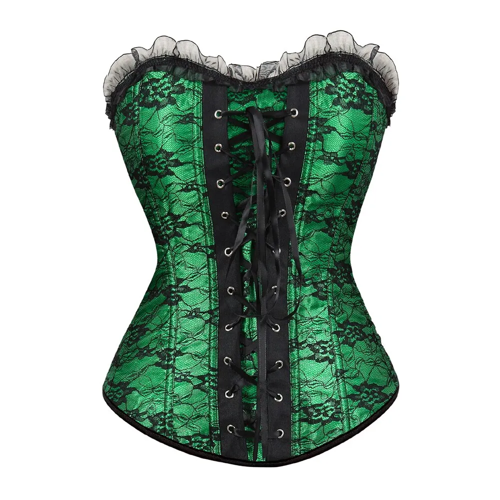 stripe green corset top with cup and mini skirt with shoulder straps bustier sexy lace lingerie Carnival dress body shaper