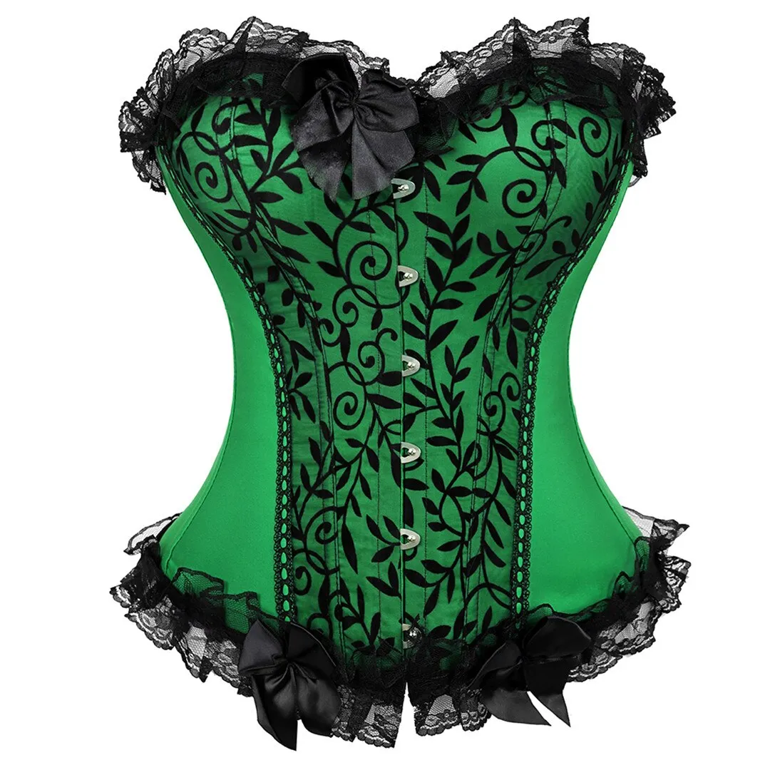 stripe green corset top with cup and mini skirt with shoulder straps bustier sexy lace lingerie Carnival dress body shaper