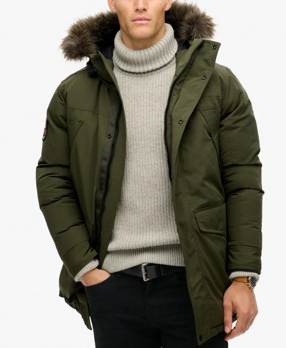 Superdry Everest Faux Fur Parka Jacket Army Khaki Green