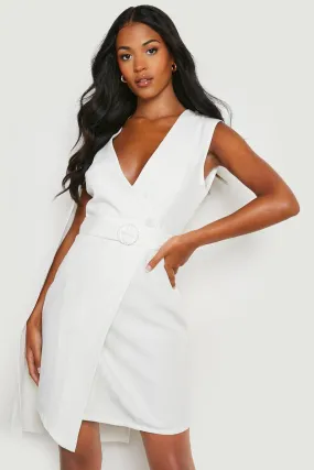 Tall One Shoulder Cape Sleeveless Blazer Dress