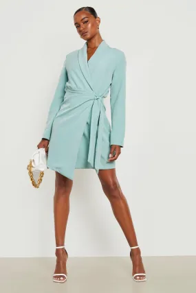 Tall Woven Ruched Side Tie Blazer Dress