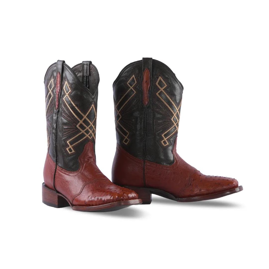 Texas Country Boot Bull Dog Ostrich Brandy 8300 Leather Bottom