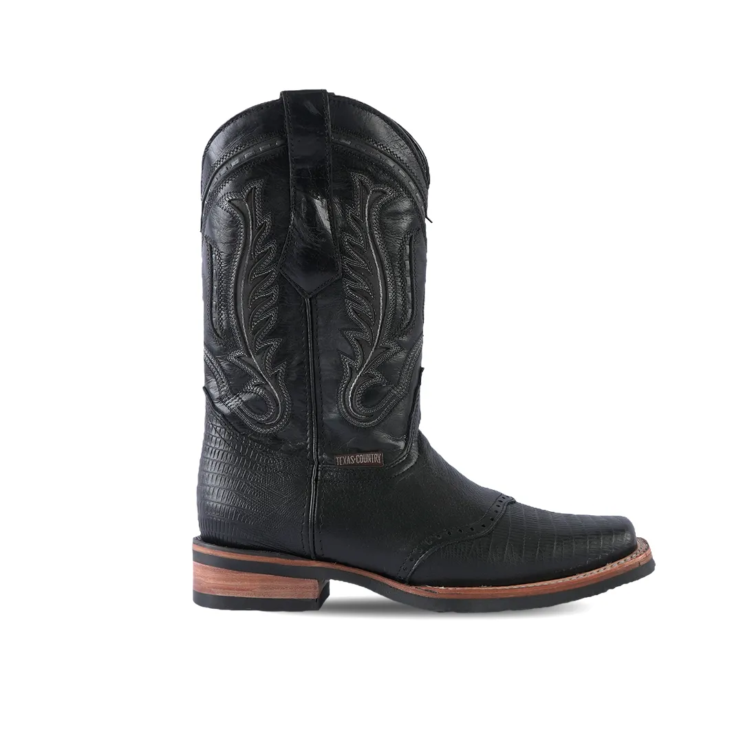 Texas Country Western Boot Lizard Black Rodeo E410