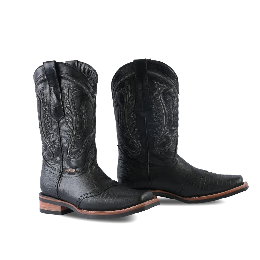 Texas Country Western Boot Lizard Black Rodeo E410