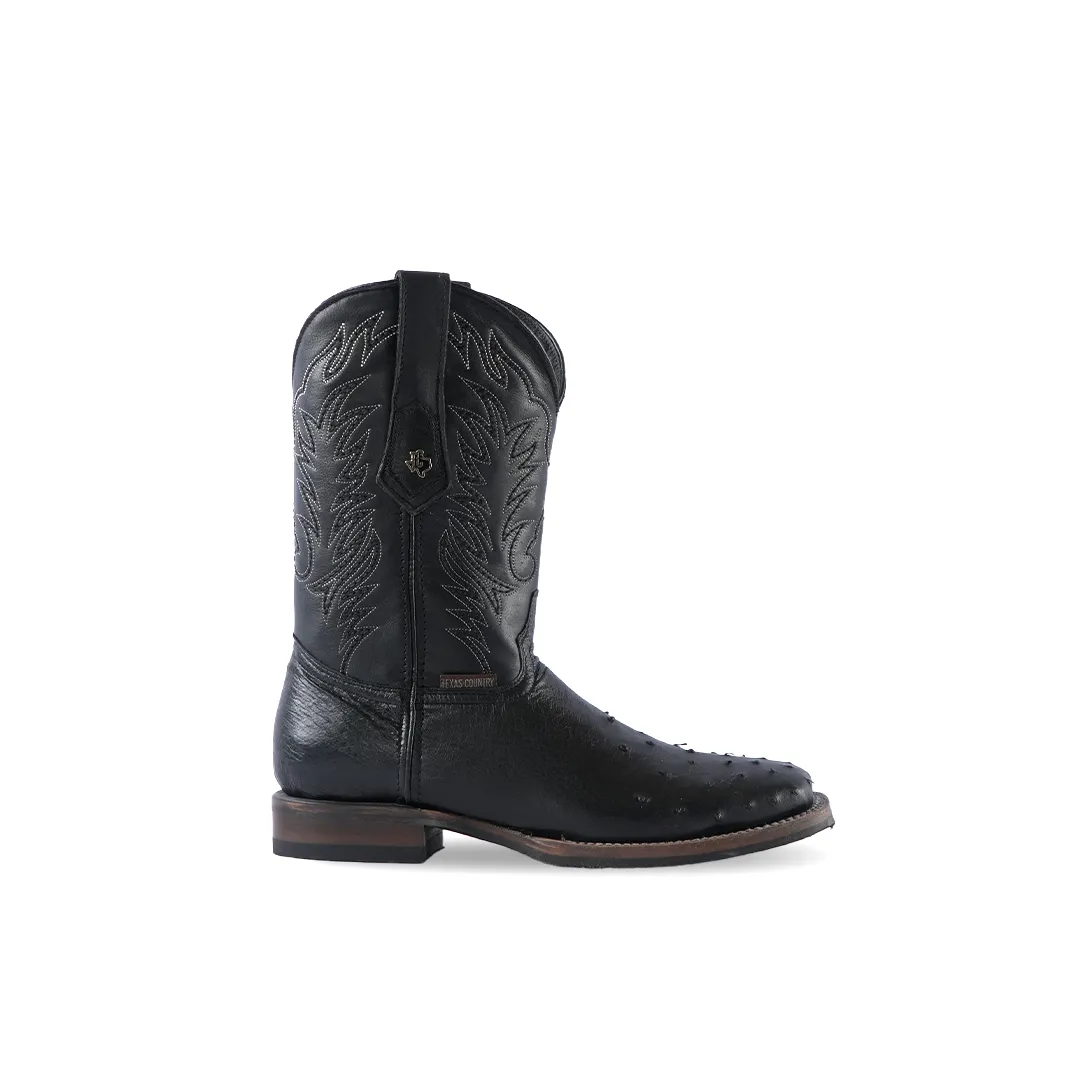 Texas Country Western Boot Ostrich Black E01