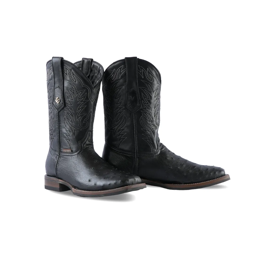 Texas Country Western Boot Ostrich Black E01