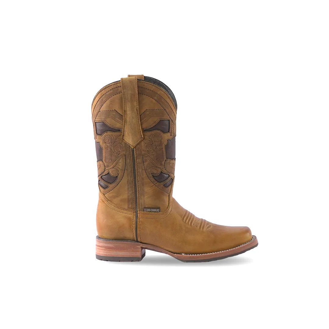 Texas Country Western Boot Savat Miel Rodeo Toe E692