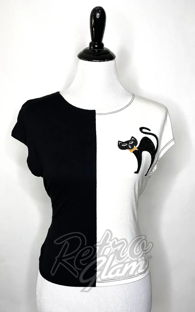 The Oblong Box MCM Scaredy Cat Top in White & Black - M left only