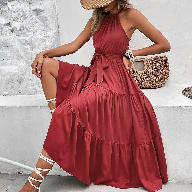 Tie Belt Tiered Midi Dress