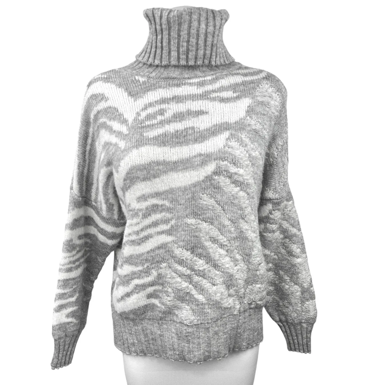 Topshop Gray Zebra Animal Print Turtleneck Cozy Knit Pullover Sweater Top Sz 0-2