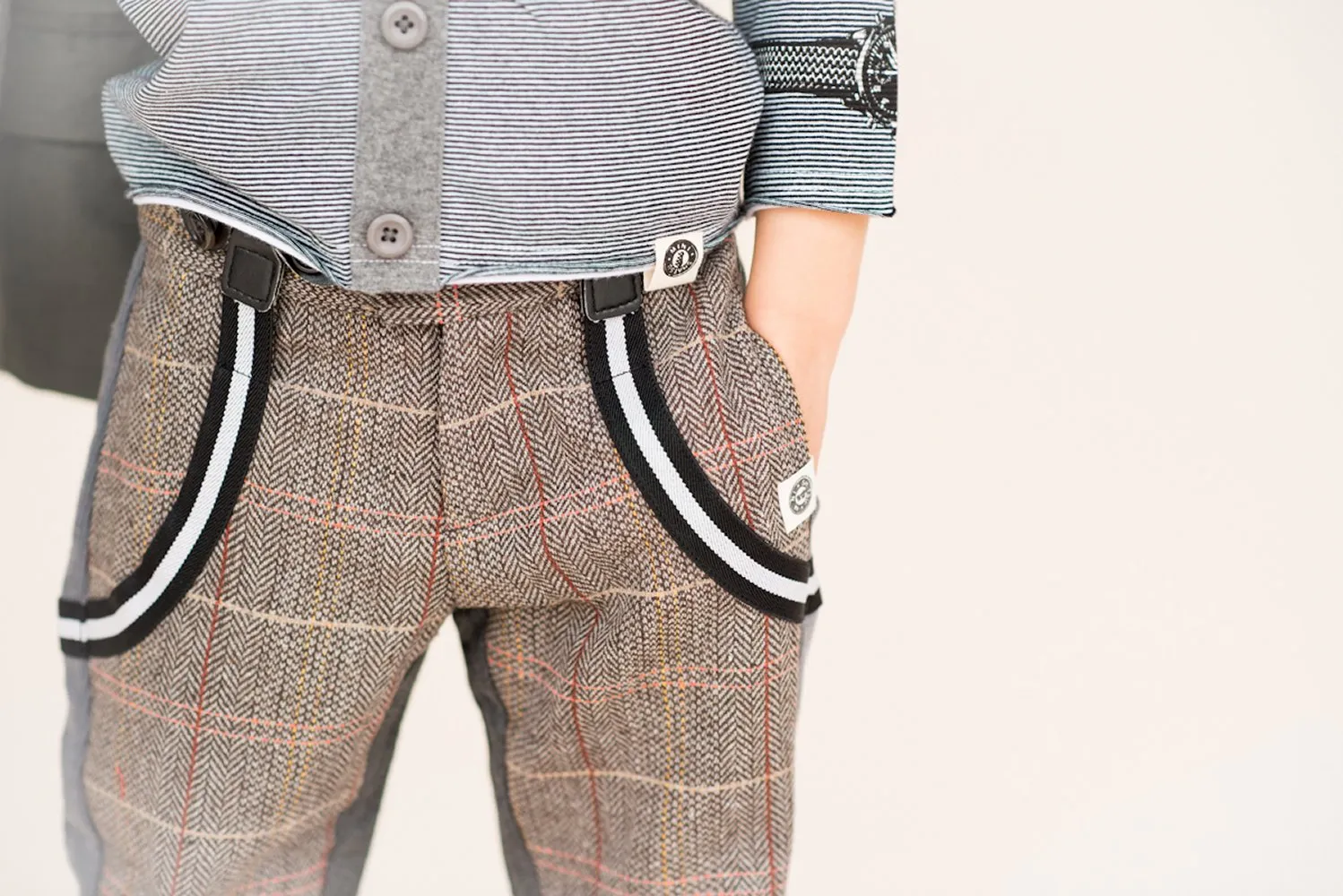 Tweed-Herringbone Suspender Baby Pants by: Mini Shatsu