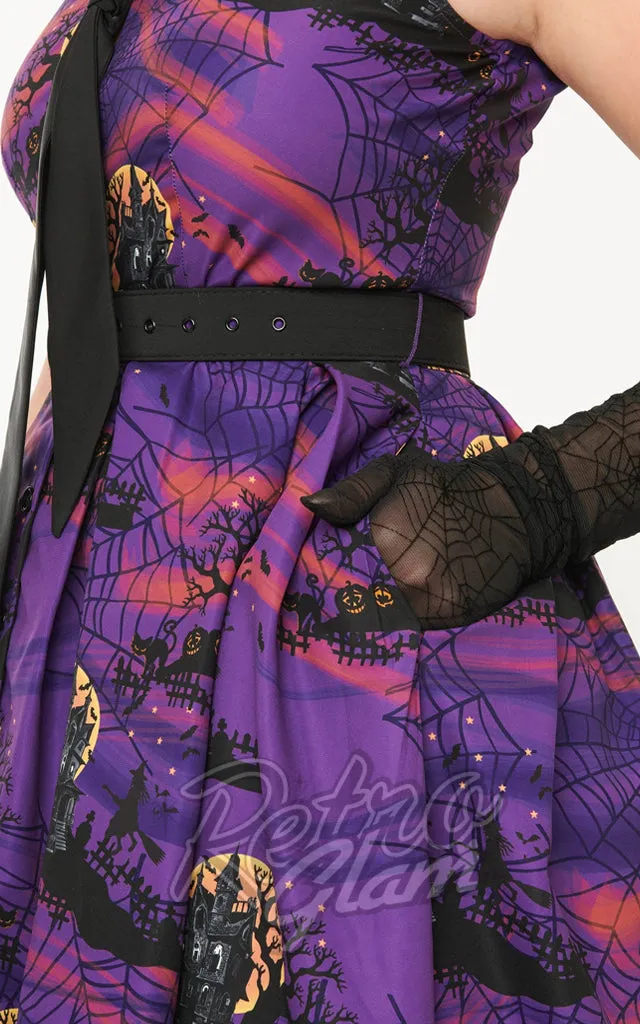 Unique Vintage Edith Dress In Purple Haunted House Print - Pre-Order