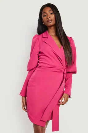 (Ve) Puff Sleeve Wrap Tie Blazer Dress