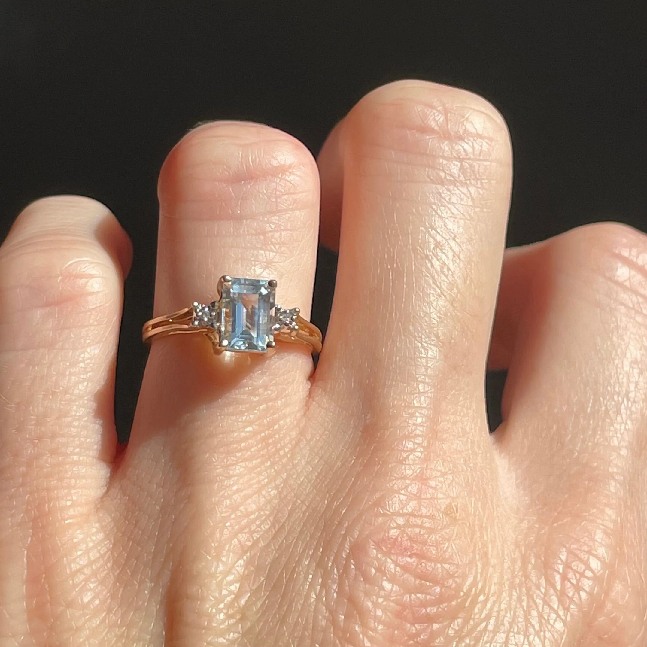 Vintage 10K Gold Diamond Aquamarine Ring