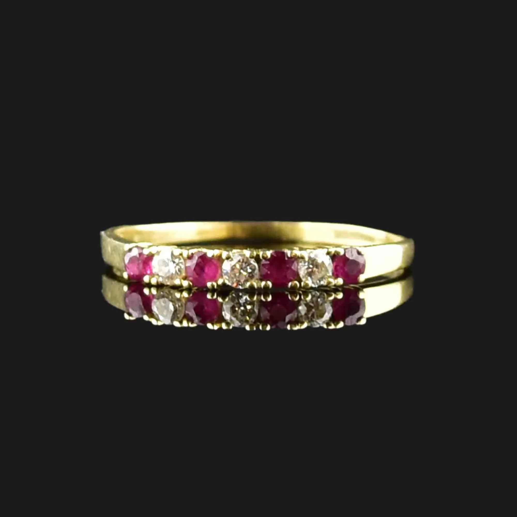 Vintage 14K Gold Diamond Ruby Half Eternity Band Ring