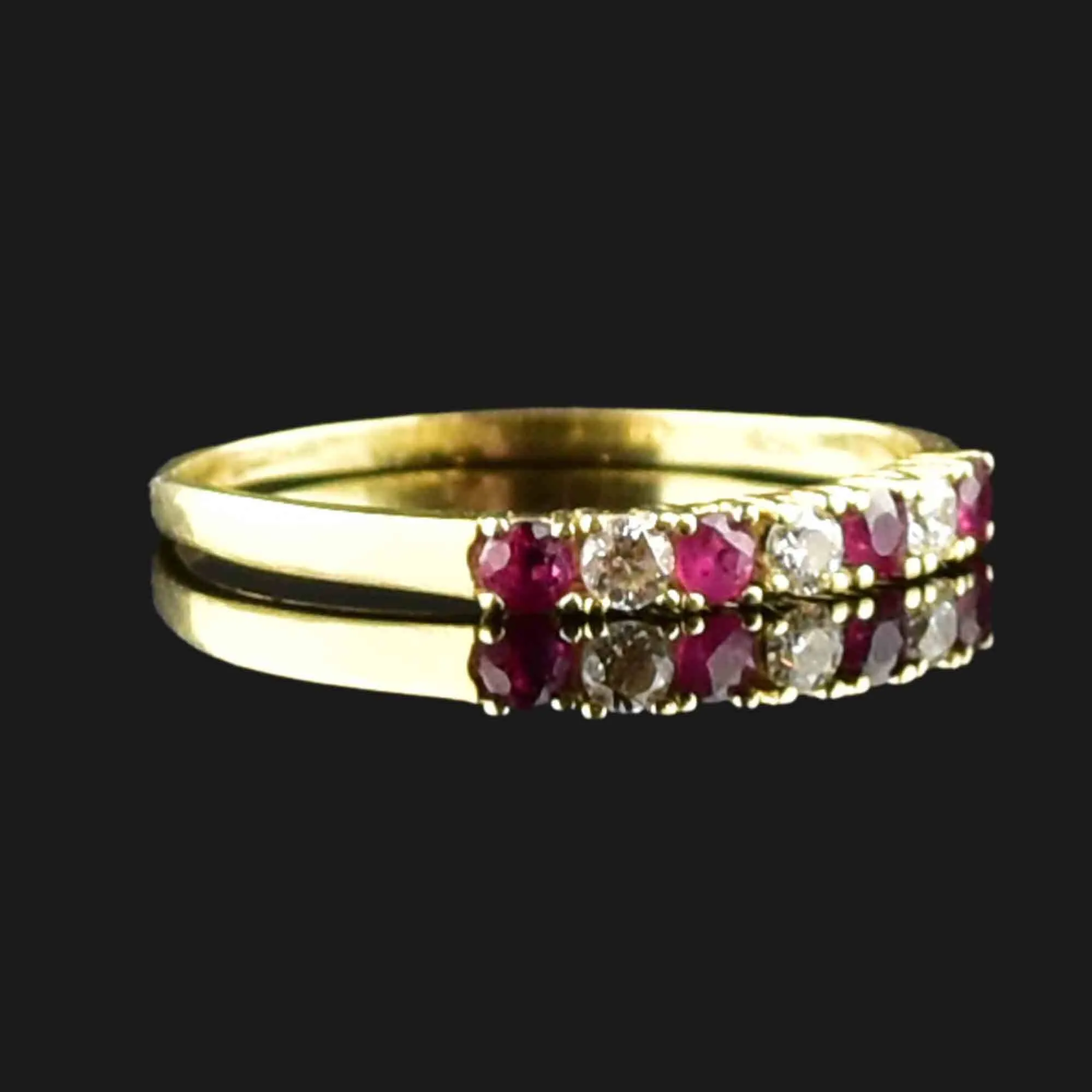 Vintage 14K Gold Diamond Ruby Half Eternity Band Ring